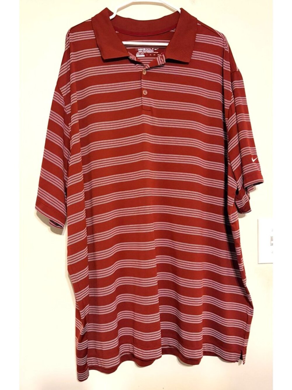 Men's Nike Golf Dri-Fit Red White Striped Short Sleeve Polo Shirt Size 4XL